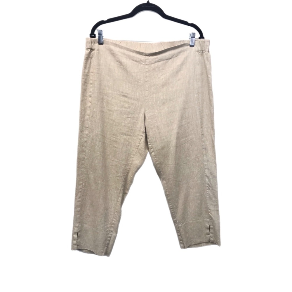 J. Jill Linen Tan Stretch Pull-On Flat Front Cropped Pants Women's Petite L